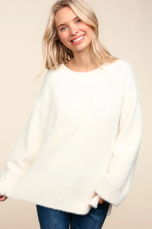 IVORY FUZZY SOFT BRUSHED HAIRY SWEATER KNIT TOP Cotton Fabric Linen Fabric Terry Fabric IVORY FUZZY SOFT BRUSHED HAIRY SWEATER KNIT TOP Cotton Fabric Linen Fabric Terry Fabric