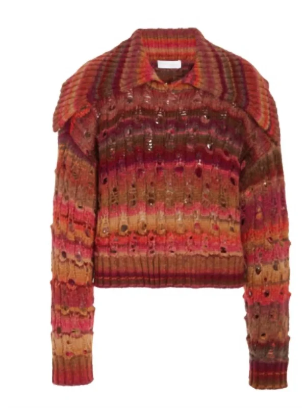 Jenna Space Dye Sweater In Punch Multi Herringbone Houndstooth Plaid