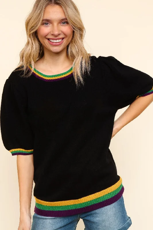PLUS COLOR BLOCK BUBBLE SHORT SLEEVE SWEATER TOP Boat Neck Shawl Collar Notched Collar PLUS COLOR BLOCK BUBBLE SHORT SLEEVE SWEATER TOP Boat Neck Shawl Collar Notched Collar