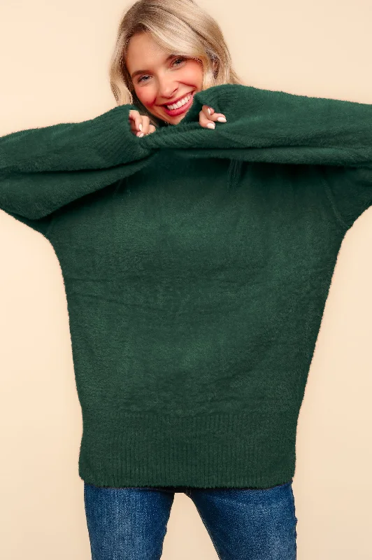 PLUS GREEN FUZZY SOFT BRUSHED HAIRY SWEATER KNIT TOP Boat Neck Shawl Collar Notched Collar PLUS GREEN FUZZY SOFT BRUSHED HAIRY SWEATER KNIT TOP Boat Neck Shawl Collar Notched Collar