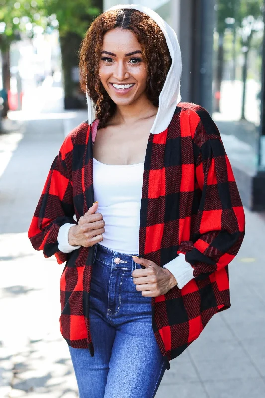 Stepping Out Red Buffalo Plaid Ribbed Hooded Sweater (Open Pack) Fleece Sweater Nylon Polyester Stepping Out Red Buffalo Plaid Ribbed Hooded Sweater (Open Pack) Fleece Sweater Nylon Polyester