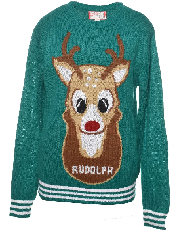 Reindeer Christmas Jumper - M Glossy Satin Silk