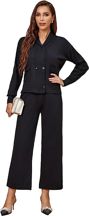 Richie House Women's 2 Piece Sweatsuits Long Sleeve Knit Sweater Wide Leg Pants Outfits RHW4072 Zippered Front Buttoned Front Snap Front Richie House Women's 2 Piece Sweatsuits Long Sleeve Knit Sweater Wide Leg Pants Outfits RHW4072 Zippered Front Buttoned Front Snap Front