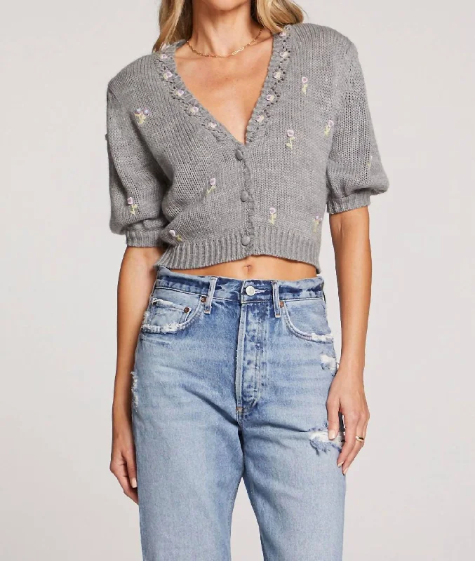 Spence Sweater In Grey Striped Floral Plaid