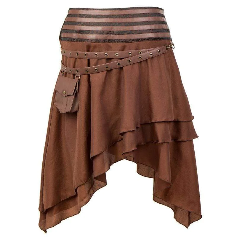Women's Steampunk Layered Skirts With Strap midi skirt versatile